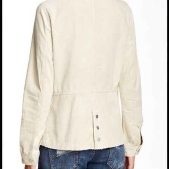 Free People Distressed Tan Military Style Zipper Button Closure Jacket - Picture 2 of 14